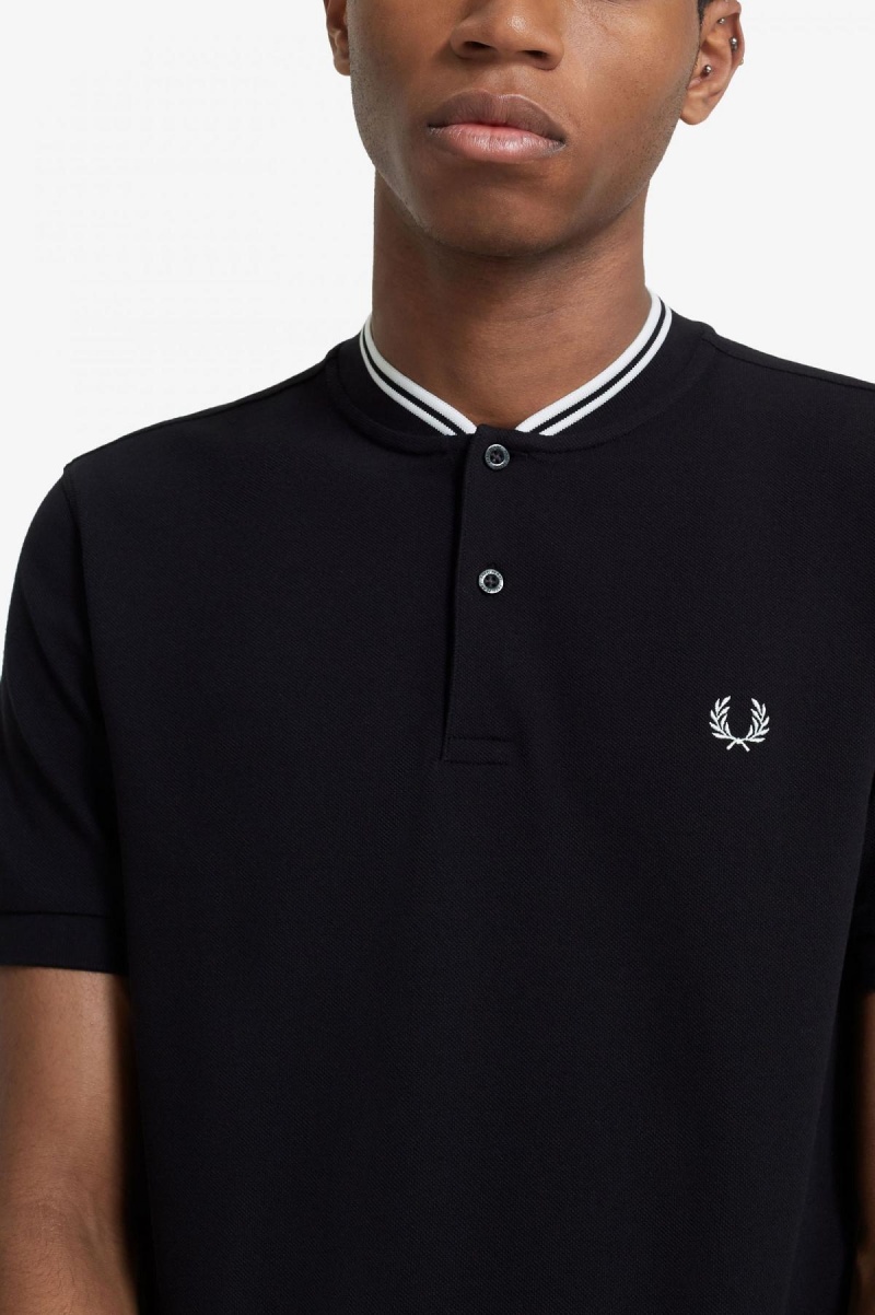 Black Fred Perry Bomber Collar Polo Shirt Men's Polo Shirts | SGEAH23484