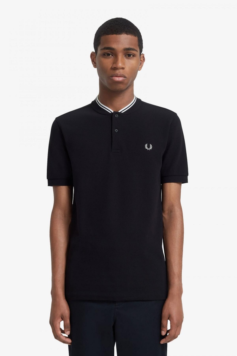 Black Fred Perry Bomber Collar Polo Shirt Men\'s Polo Shirts | SGEAH23484