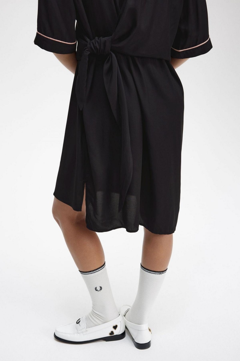 Black Fred Perry Bowling Shirt Women's Dress | FSGHY52942