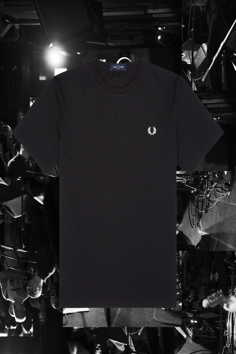 Black Fred Perry Bristol Ringer Men's T Shirts | DSGVO18573