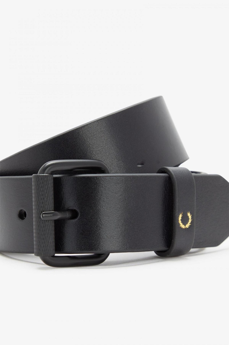 Black Fred Perry Burnished Leather Accessories Belt | XSGGW72411