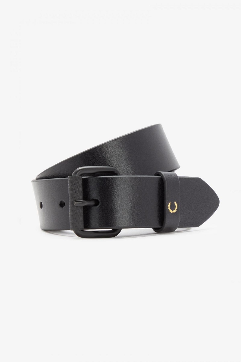 Black Fred Perry Burnished Leather Accessories Belt | XSGGW72411