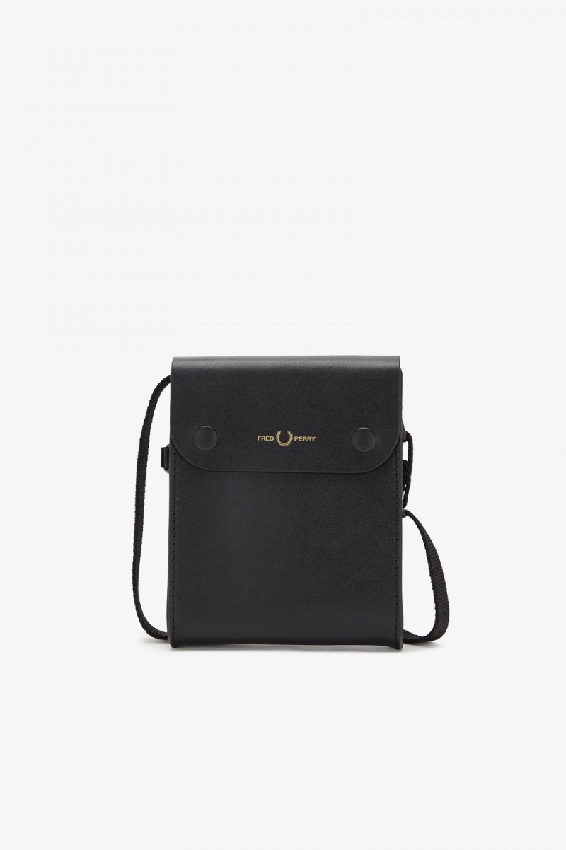 Black Fred Perry Burnished Leather Pouch Accessories Bag | SGXMI93089