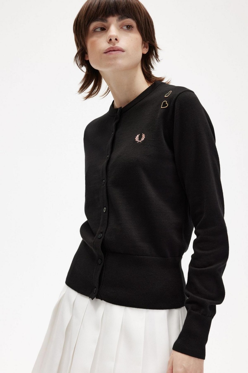 Black Fred Perry Button-Though Cardigan Women's Knitwear | SGXMI16691