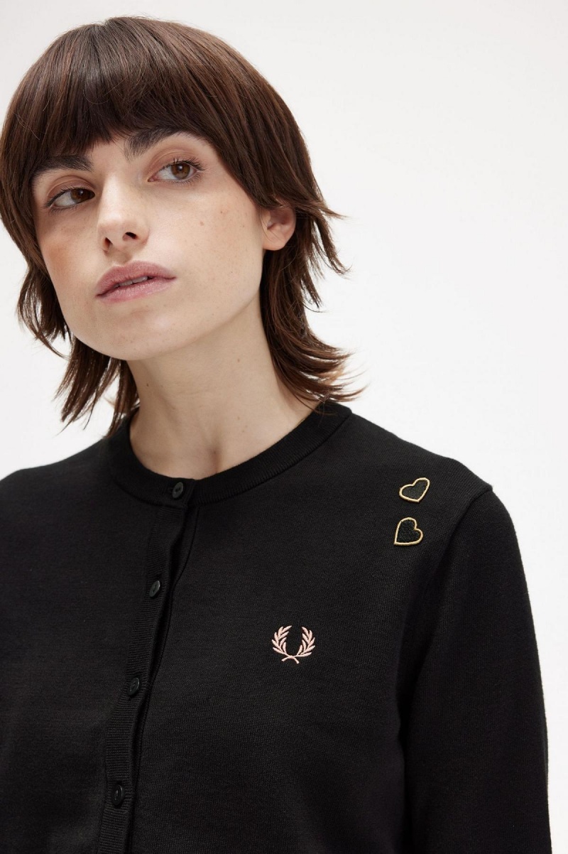 Black Fred Perry Button-Though Cardigan Women's Knitwear | SGXMI16691