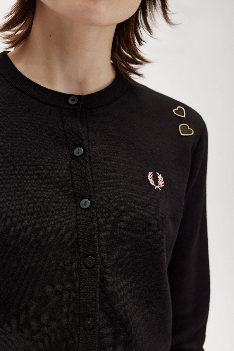 Black Fred Perry Button-Though Cardigan Women's Knitwear | SGXMI16691