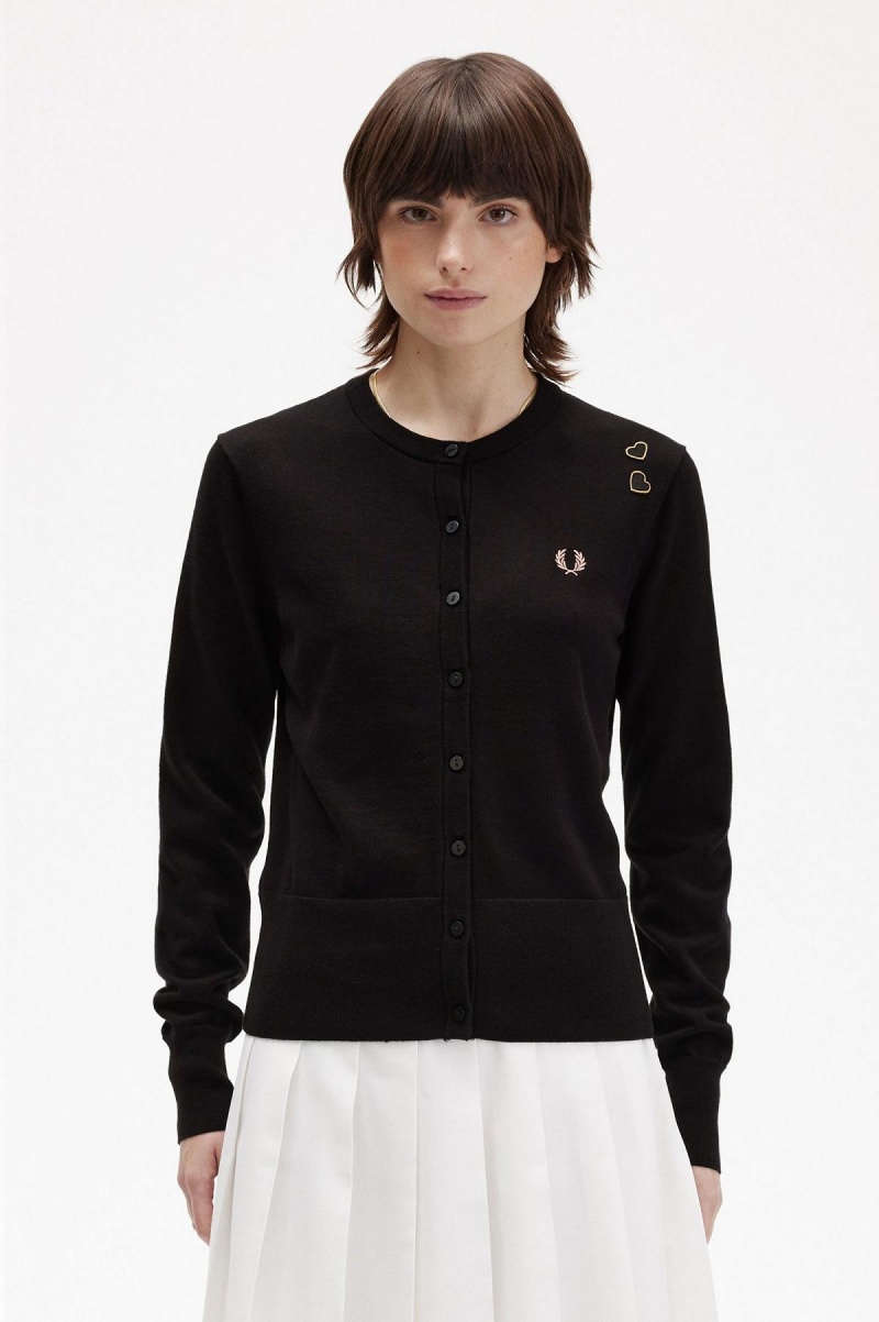 Black Fred Perry Button-Though Cardigan Women\'s Knitwear | SGXMI16691