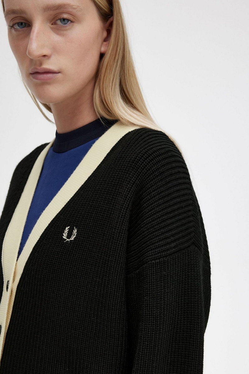 Black Fred Perry Button-Through Cardigan Women's Knitwear | SGZDE89749