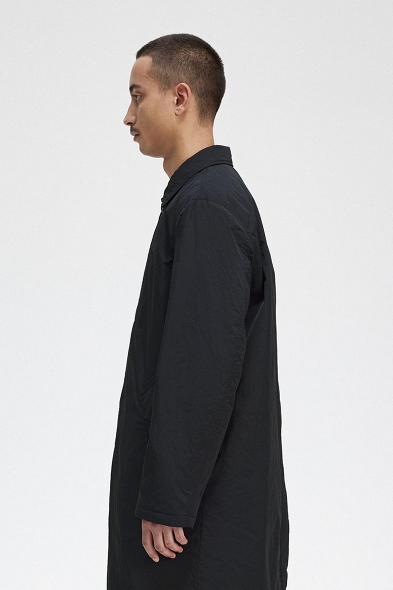 Black Fred Perry Button Through Mac Men's Coats | SSGNY19337