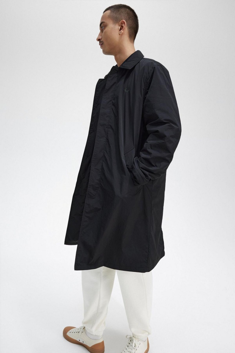 Black Fred Perry Button Through Mac Men's Coats | SSGNY19337