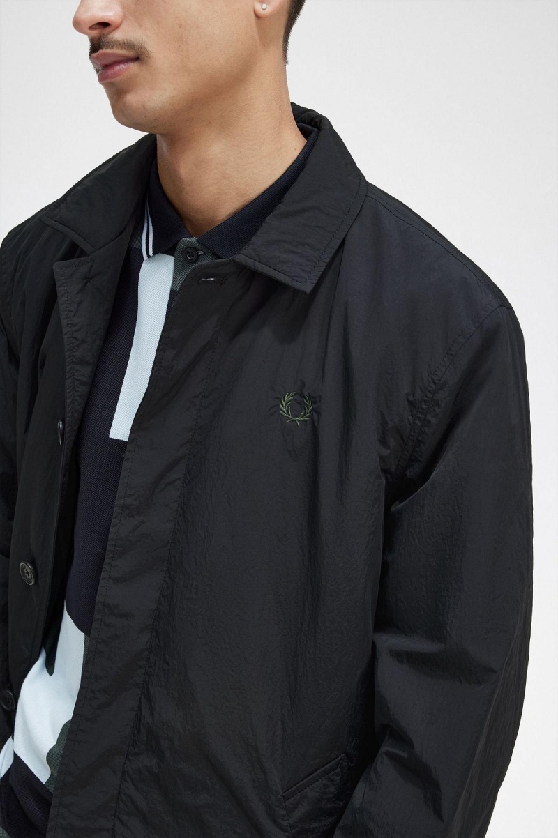 Black Fred Perry Button Through Mac Men's Coats | SSGNY19337