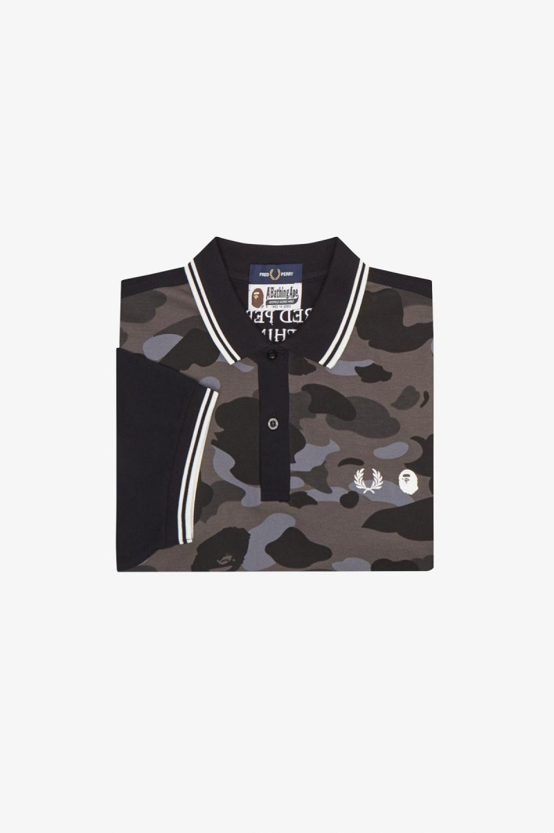 Black Fred Perry Camouflage Fred Perry Shirt Men's Polo Shirts | SGEAH84185