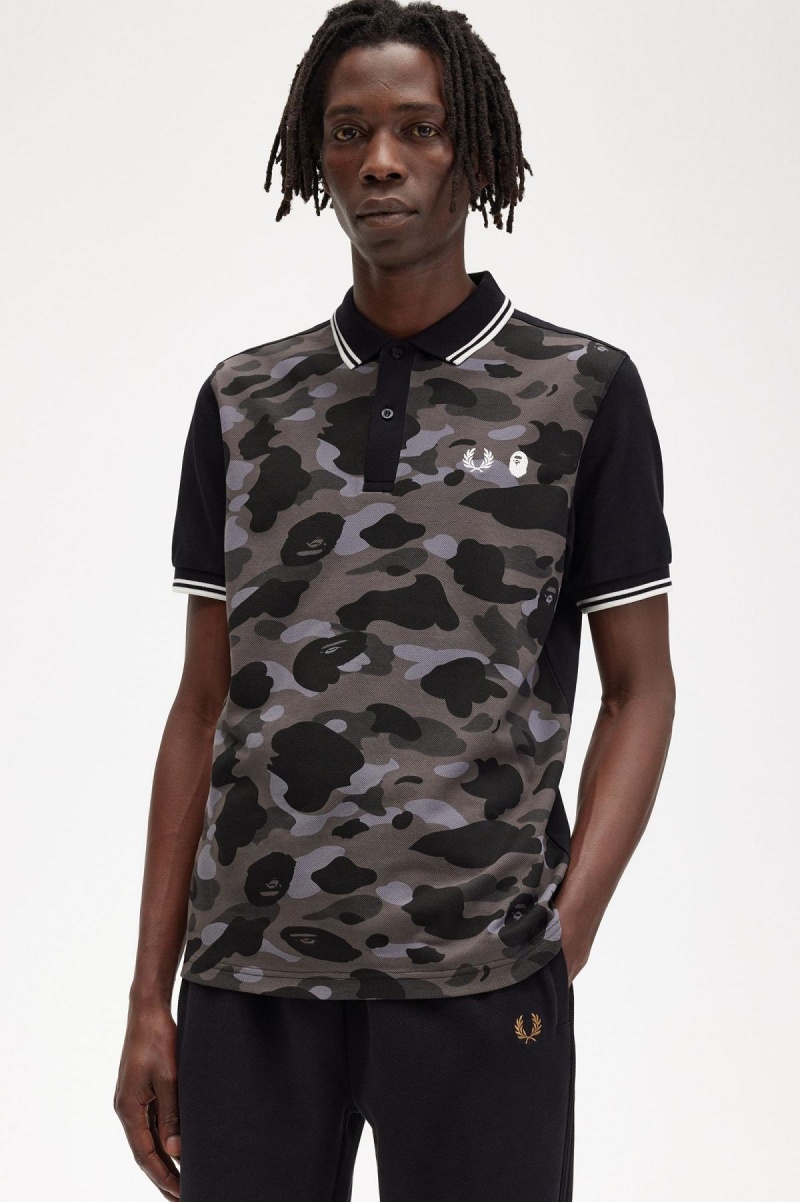 Black Fred Perry Camouflage Fred Perry Shirt Men's Polo Shirts | SGEAH84185