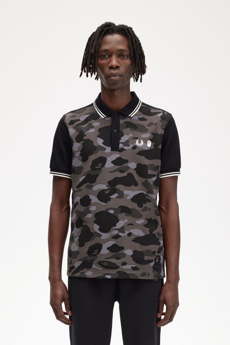 Black Fred Perry Camouflage Fred Perry Shirt Men\'s Polo Shirts | SGEAH84185