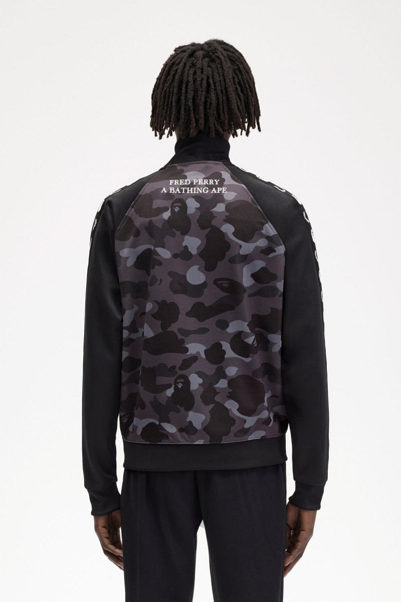 Black Fred Perry Camouflage Panel Men's Track Jackets | ESGHC97115