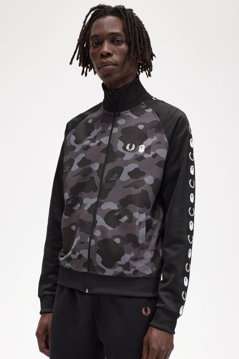 Black Fred Perry Camouflage Panel Men's Track Jackets | ESGHC97115