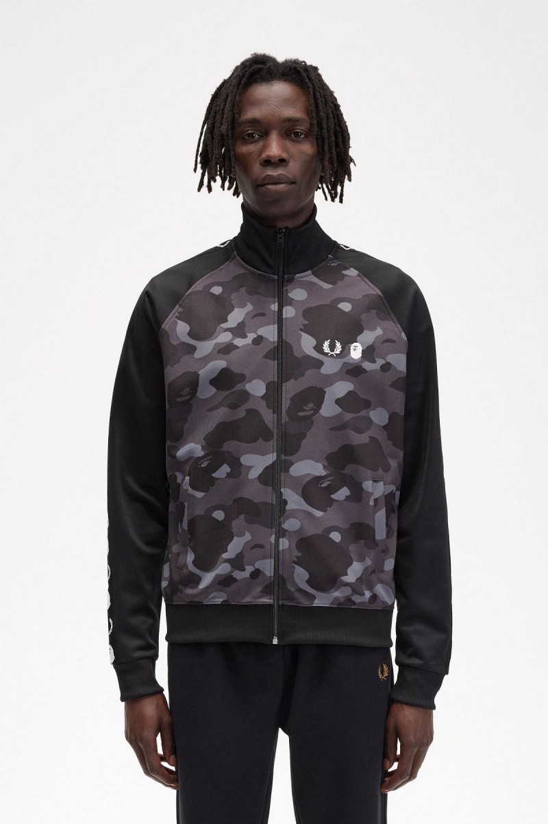 Black Fred Perry Camouflage Panel Men\'s Track Jackets | ESGHC97115