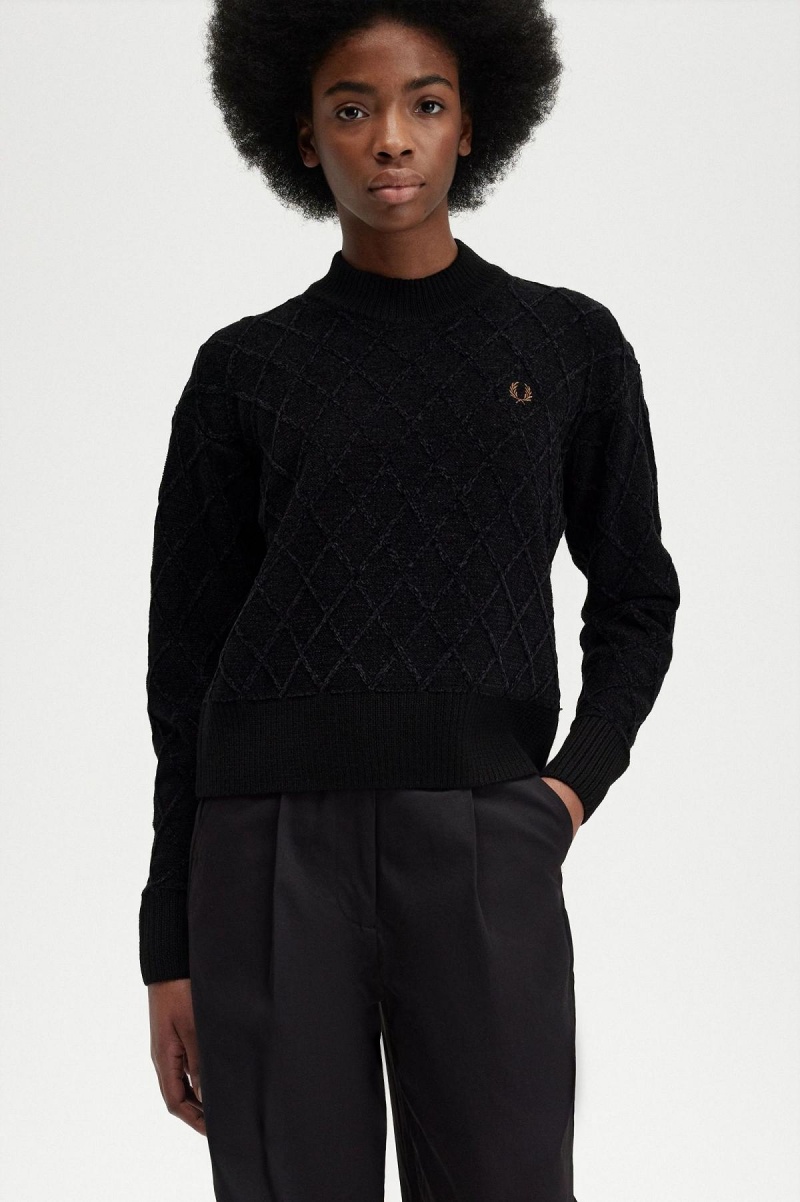 Black Fred Perry Chenille Grid Jumper Women's Knitwear | SGCVG47654