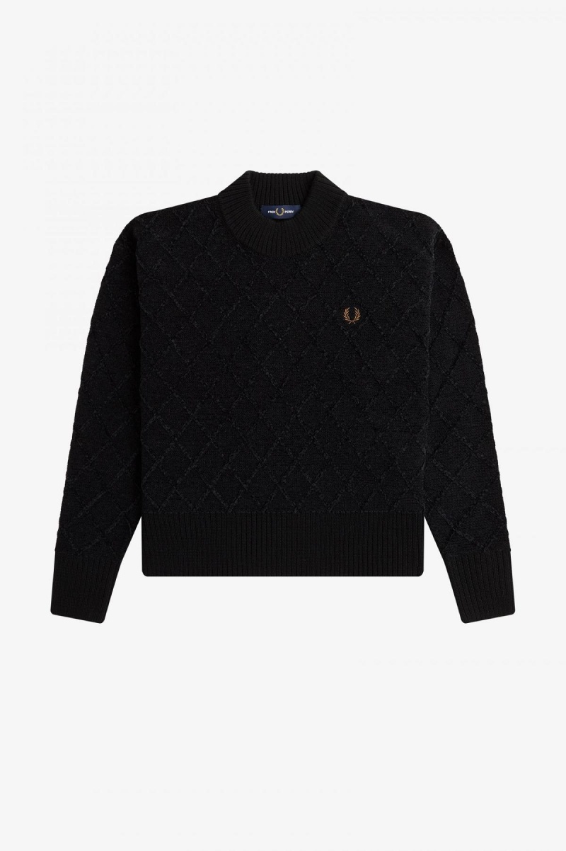 Black Fred Perry Chenille Grid Jumper Women's Knitwear | SGCVG47654