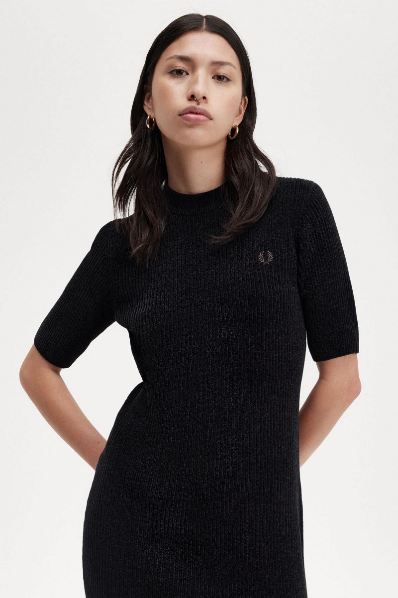 Black Fred Perry Chenille Rib Women's Dress | SGDYB58405