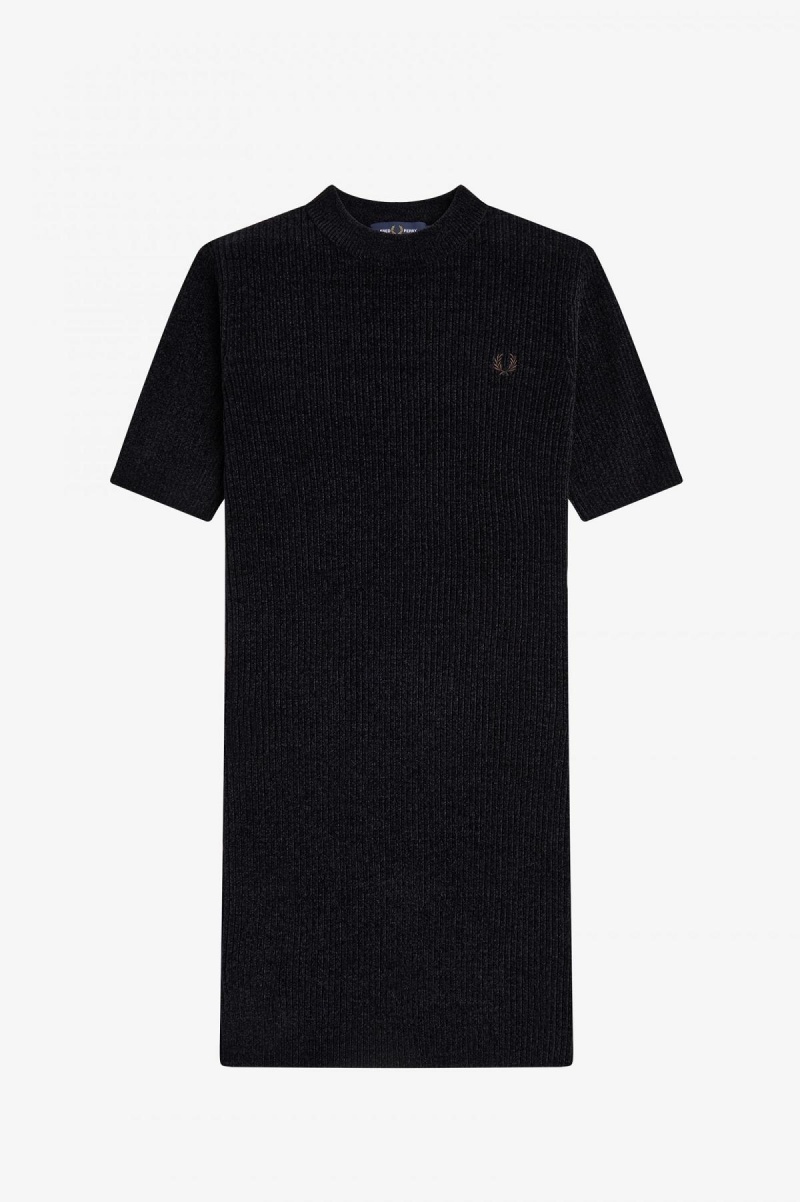 Black Fred Perry Chenille Rib Women's Dress | SGDYB58405