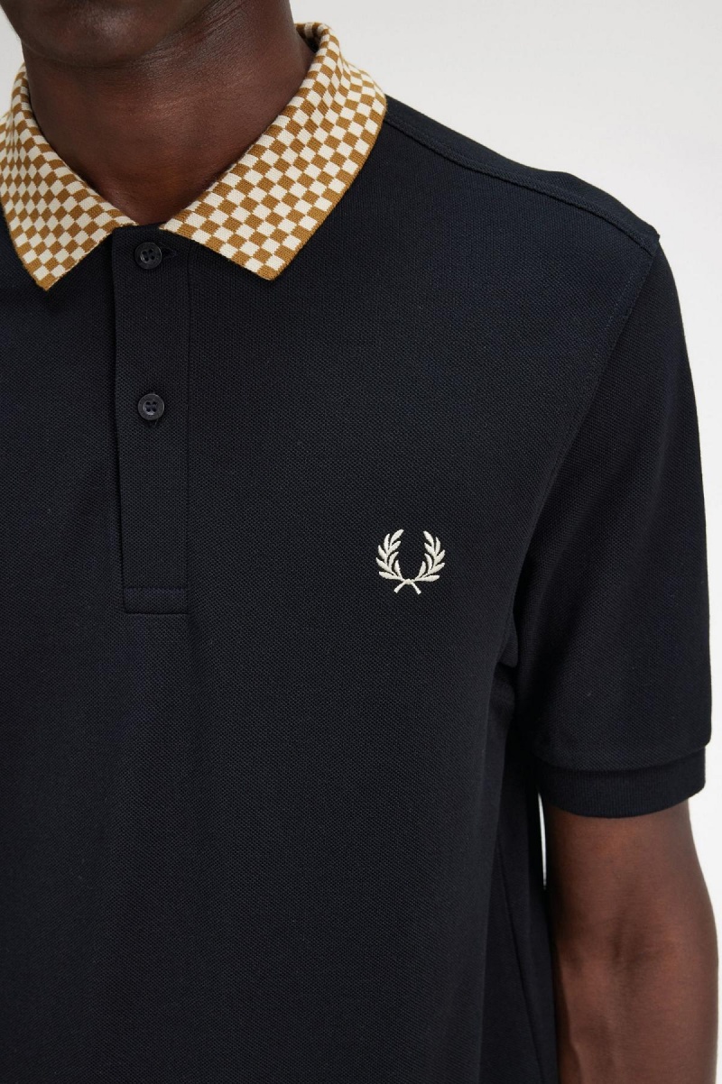 Black Fred Perry Chequerboard Collar Polo Shirt Men's Polo Shirts | SGDFL58434