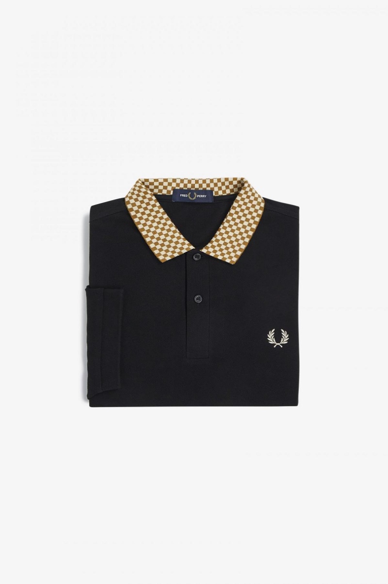 Black Fred Perry Chequerboard Collar Polo Shirt Men's Polo Shirts | SGDFL58434