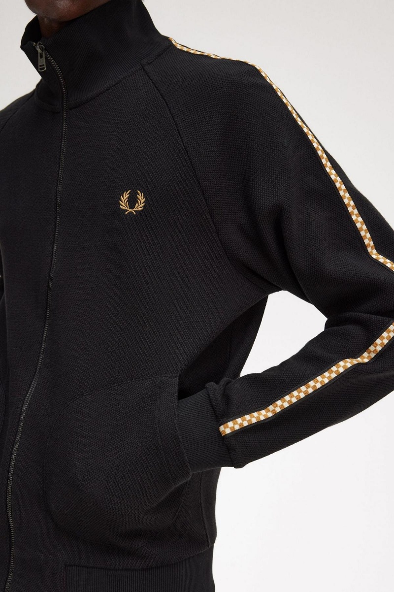 Black Fred Perry Chequerboard Tape Jacket Men's Tracksuits | SGNZX18595