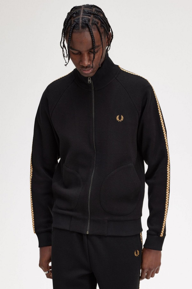 Black Fred Perry Chequerboard Tape Jacket Men's Tracksuits | SGNZX18595