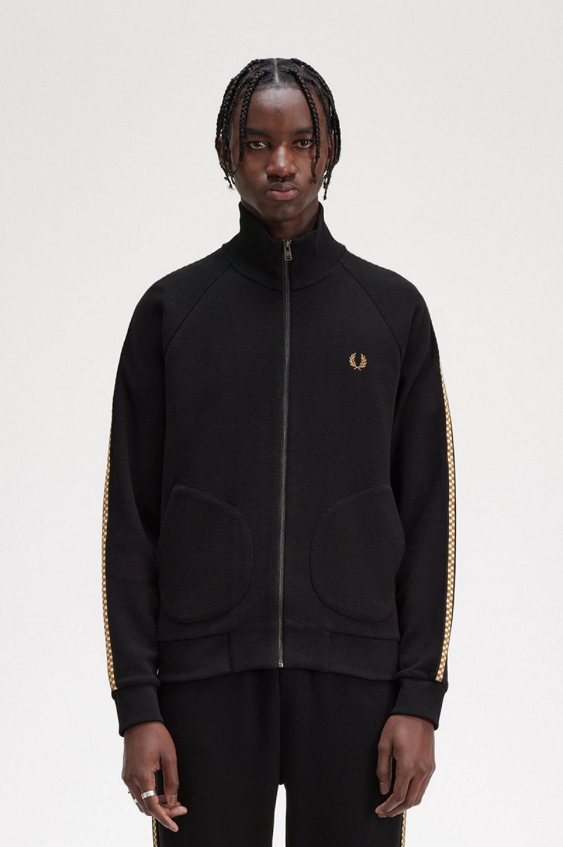 Black Fred Perry Chequerboard Tape Jacket Men\'s Tracksuits | SGNZX18595