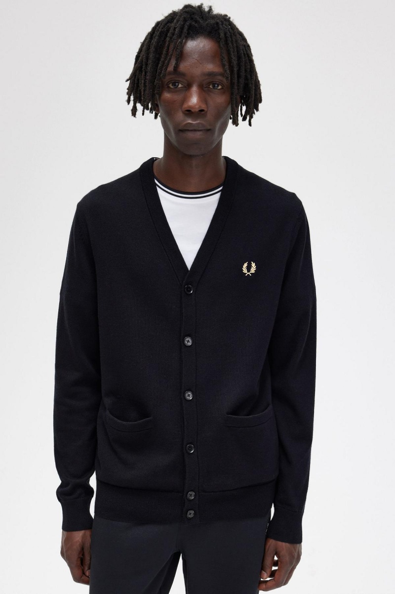 Black Fred Perry Classic Cardigan Men's Knitwear | TSGPQ53407