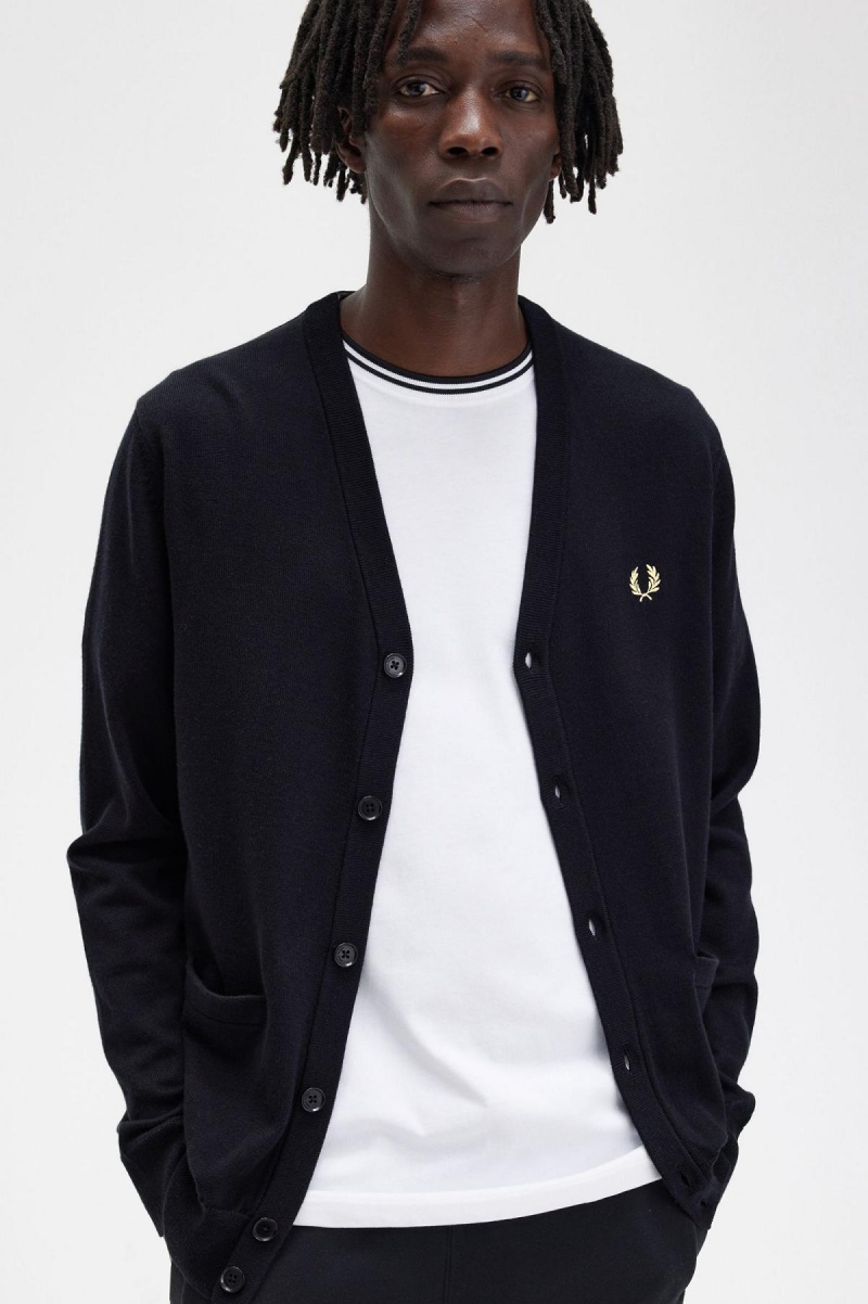 Black Fred Perry Classic Cardigan Men's Knitwear | TSGPQ53407