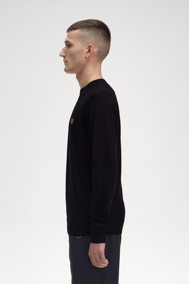 Black Fred Perry Classic Crew Neck Jumper Men's Knitwear | SGDFL37804