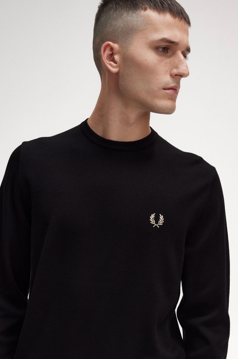 Black Fred Perry Classic Crew Neck Jumper Men's Knitwear | SGDFL37804