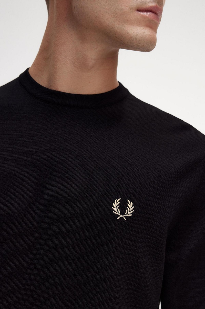 Black Fred Perry Classic Crew Neck Jumper Men's Knitwear | SGDFL37804