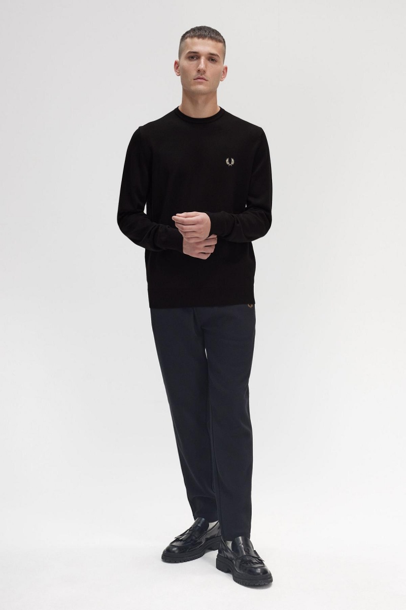 Black Fred Perry Classic Crew Neck Jumper Men's Knitwear | SGDFL37804