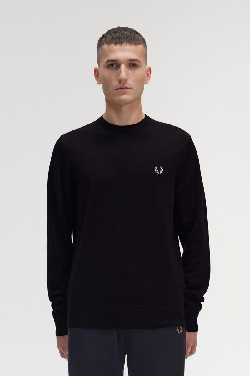 Black Fred Perry Classic Crew Neck Jumper Men\'s Knitwear | SGDFL37804