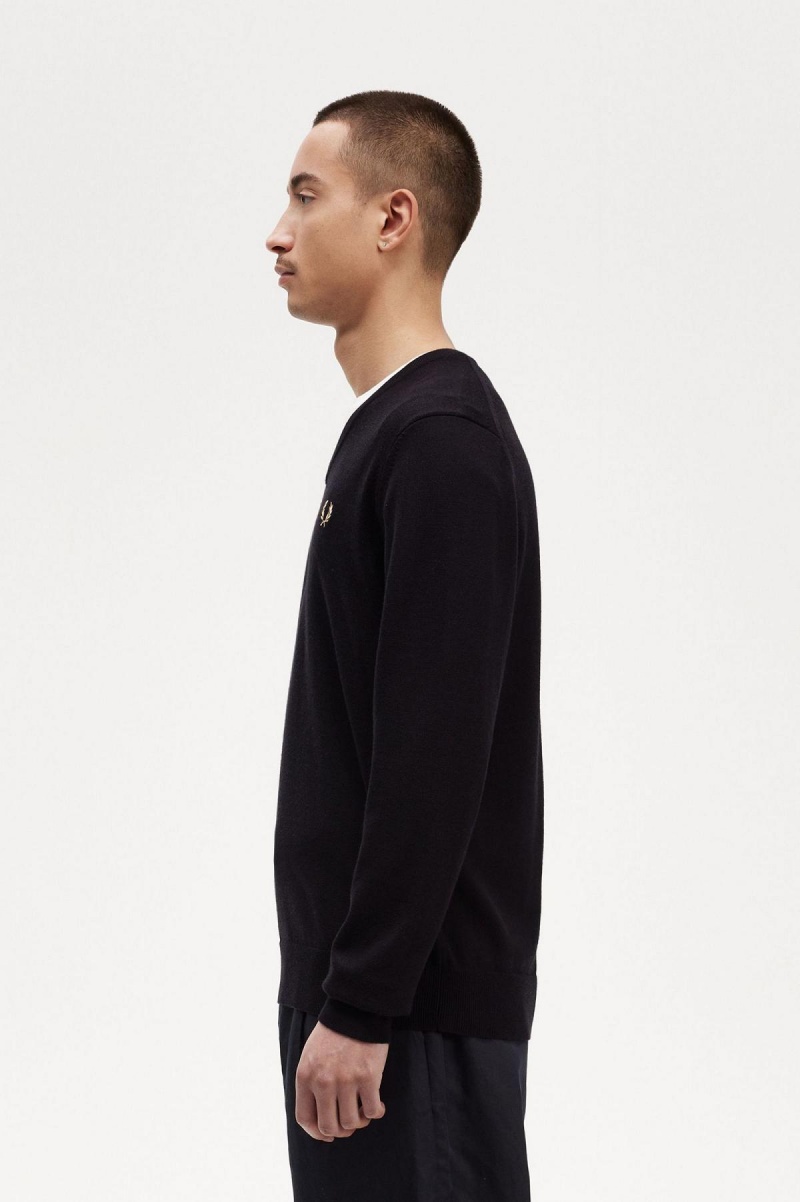 Black Fred Perry Classic V-Neck Jumper Men's Knitwear | QSGWA73326