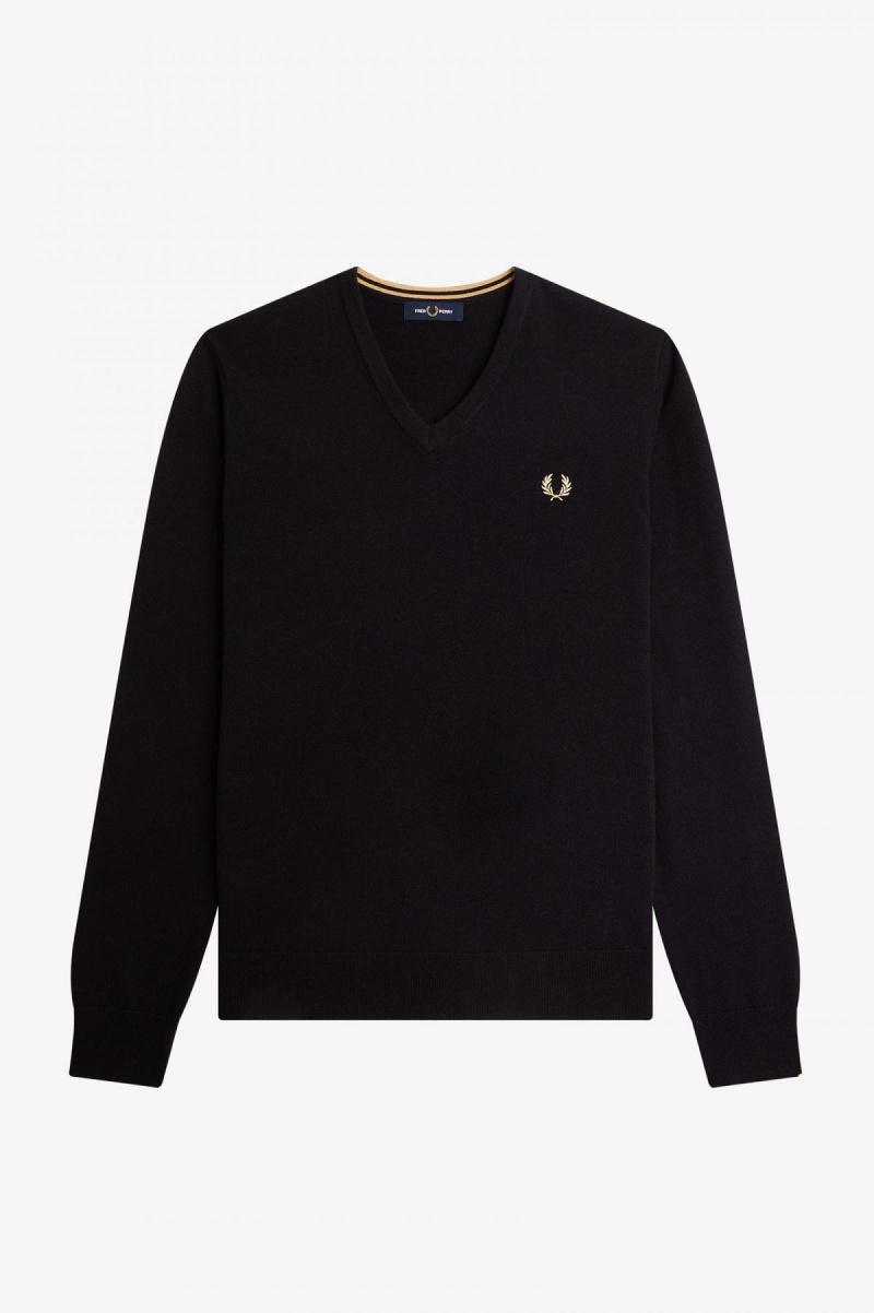 Black Fred Perry Classic V-Neck Jumper Men's Knitwear | QSGWA73326