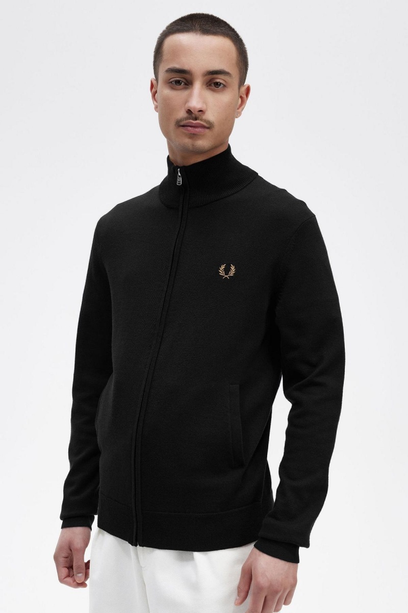 Black Fred Perry Classic Zip Through Cardigan Men's Knitwear | SGJBT43275