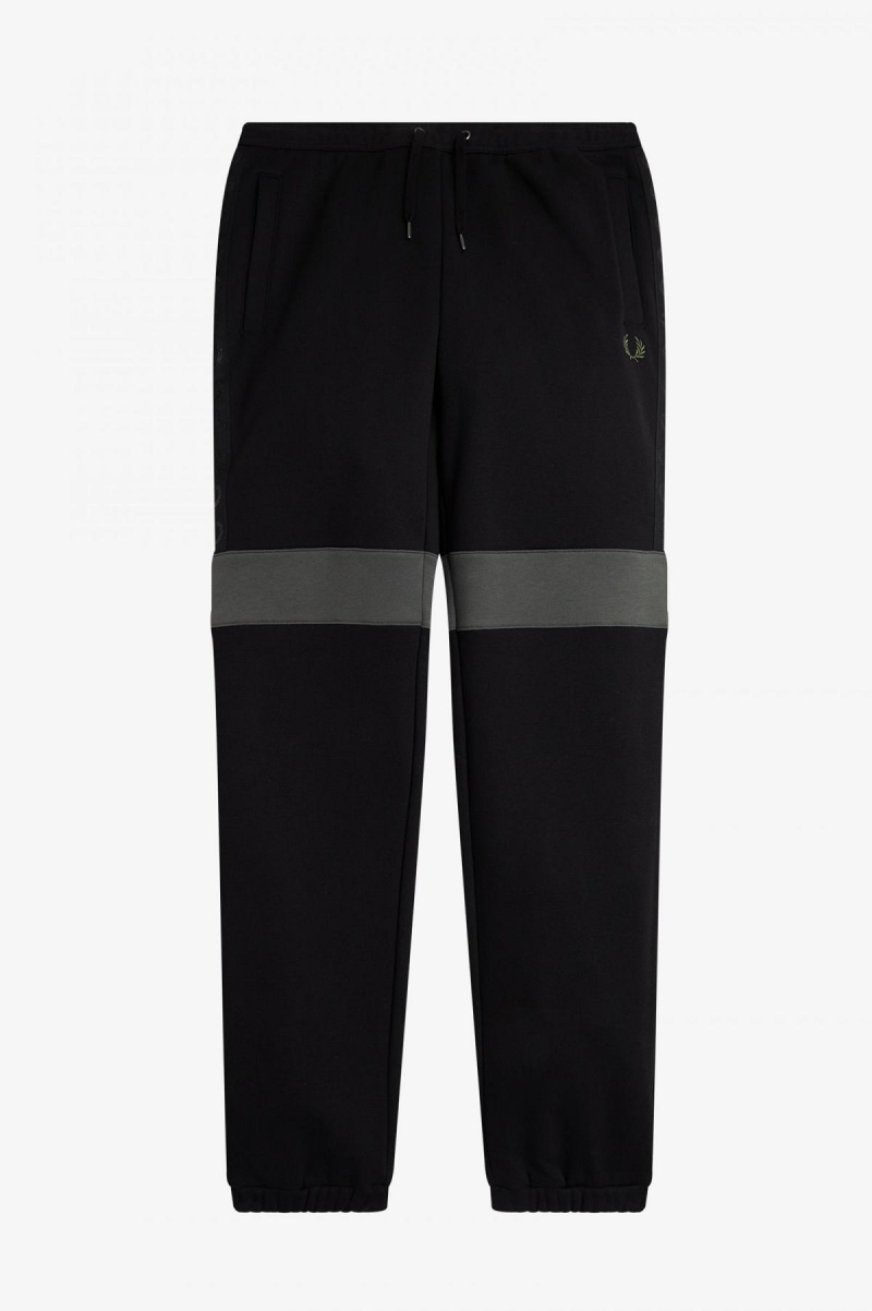 Black Fred Perry Colour Block Sweat Pants Men's Trousers | SGEAH57970