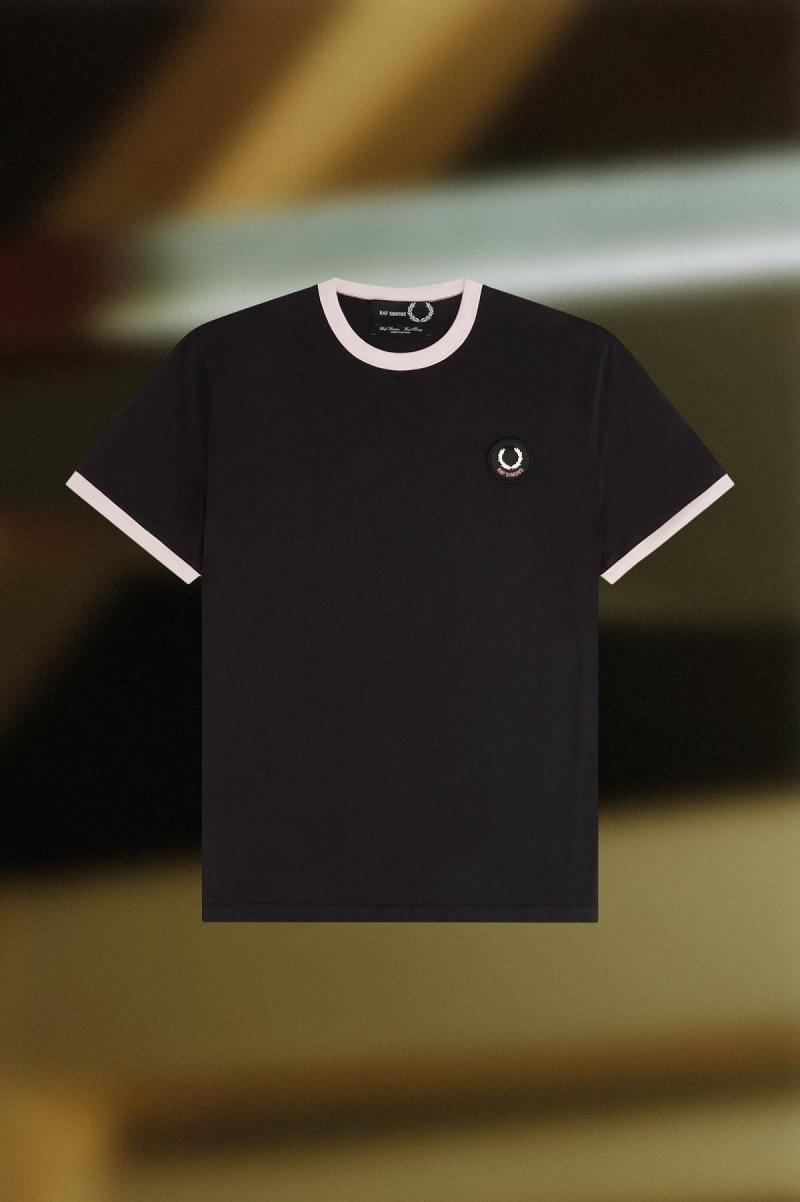 Black Fred Perry Contrast Trim Men's T Shirts | SGCIF18395