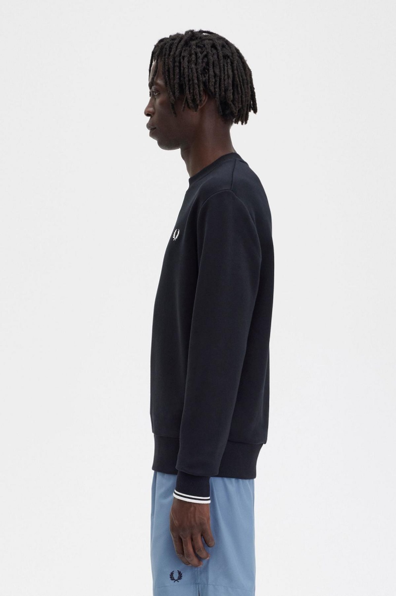 Black Fred Perry Crew Neck Men's Sweatshirts | ZSGMJ69702