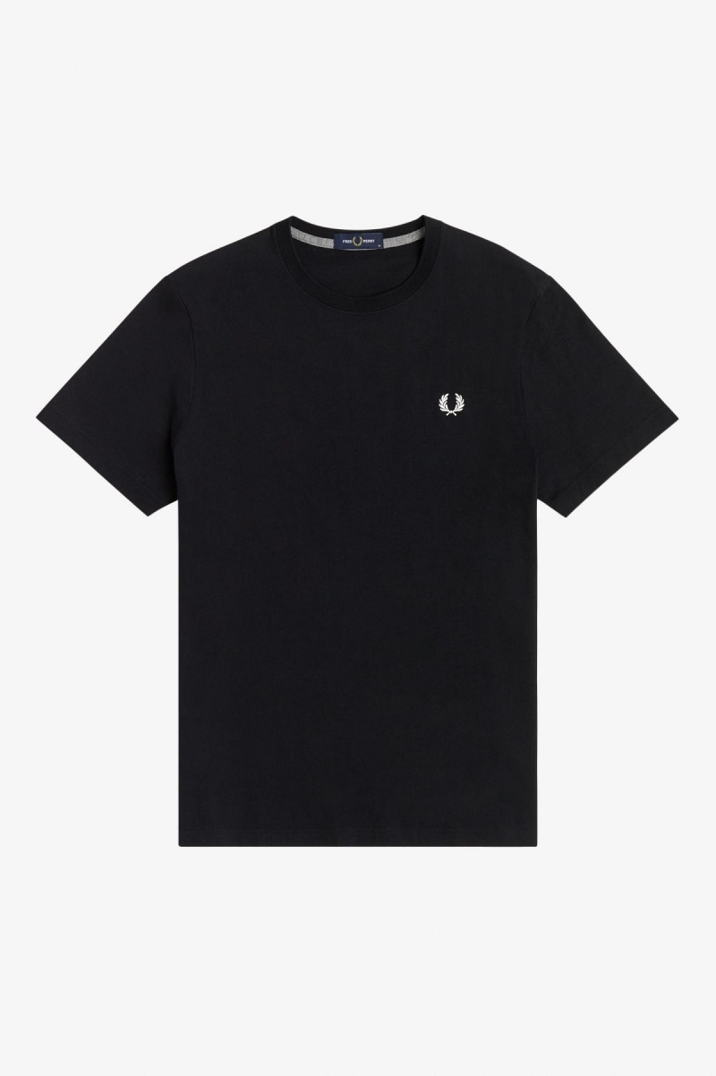 Black Fred Perry Crew Neck Men's T Shirts | QSGUV24944