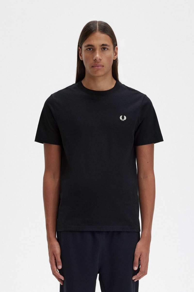 Black Fred Perry Crew Neck Men\'s T Shirts | QSGUV24944