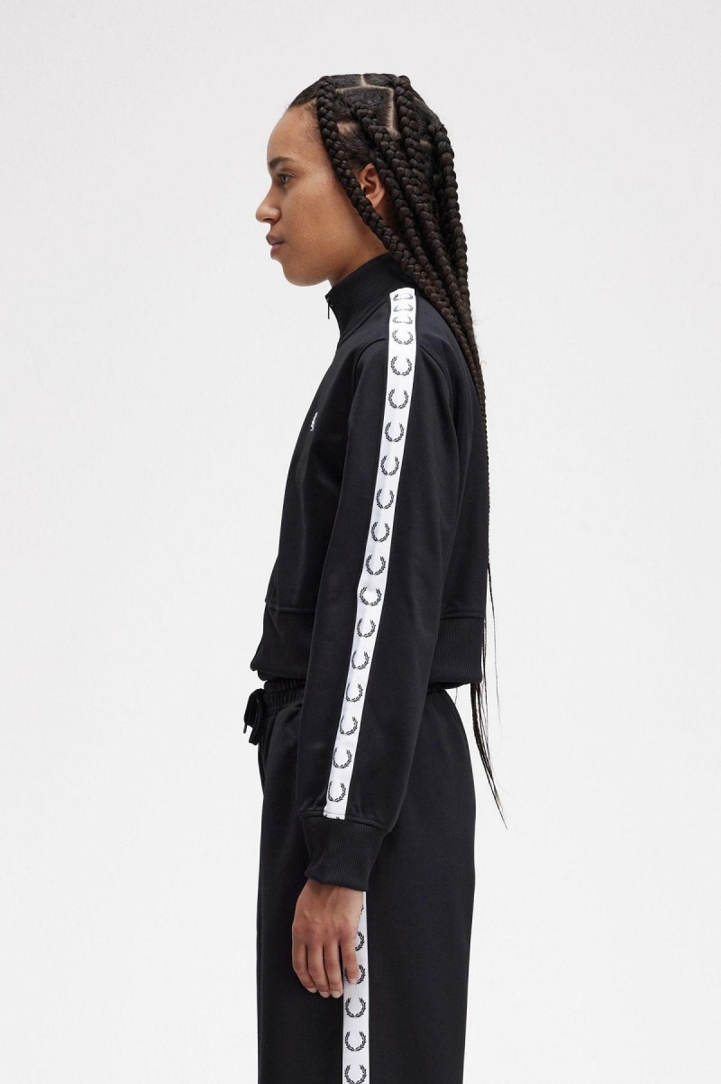 Black Fred Perry Cropped Taped Women's Coats | SGCIF89874