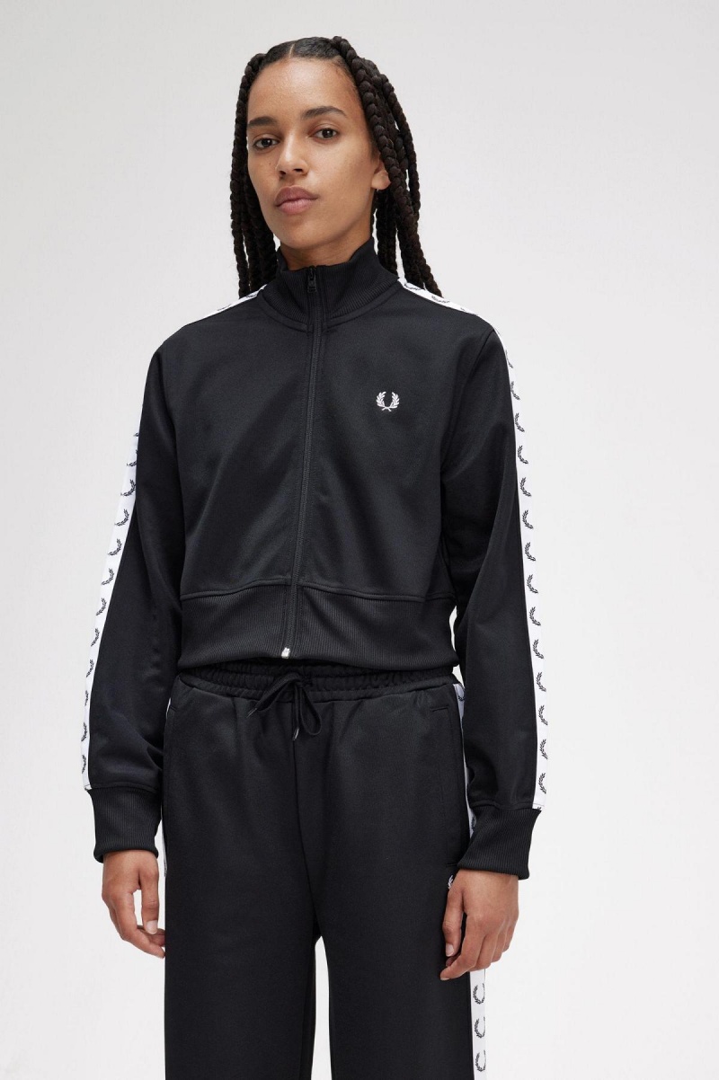 Black Fred Perry Cropped Taped Women's Coats | SGCIF89874