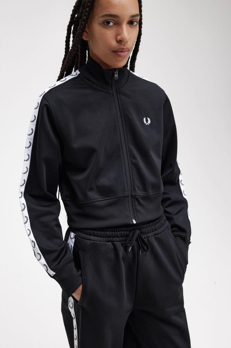 Black Fred Perry Cropped Taped Women's Coats | SGCIF89874