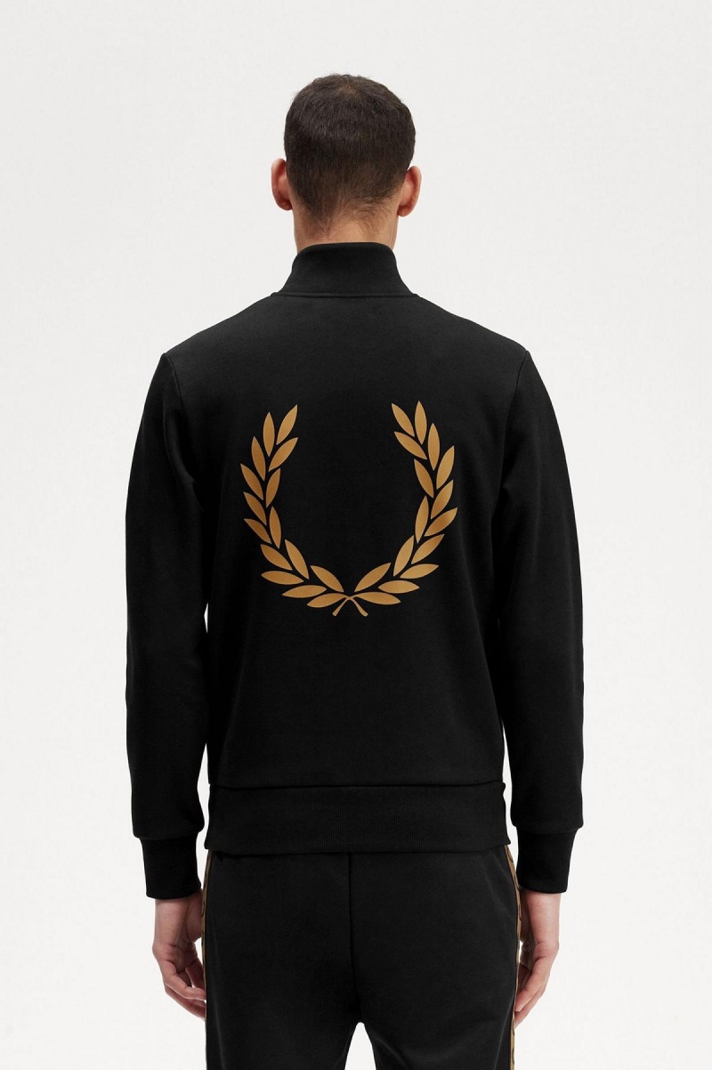 Black Fred Perry Double Graphic Half Zip Men's Sweatshirts | USGND25956