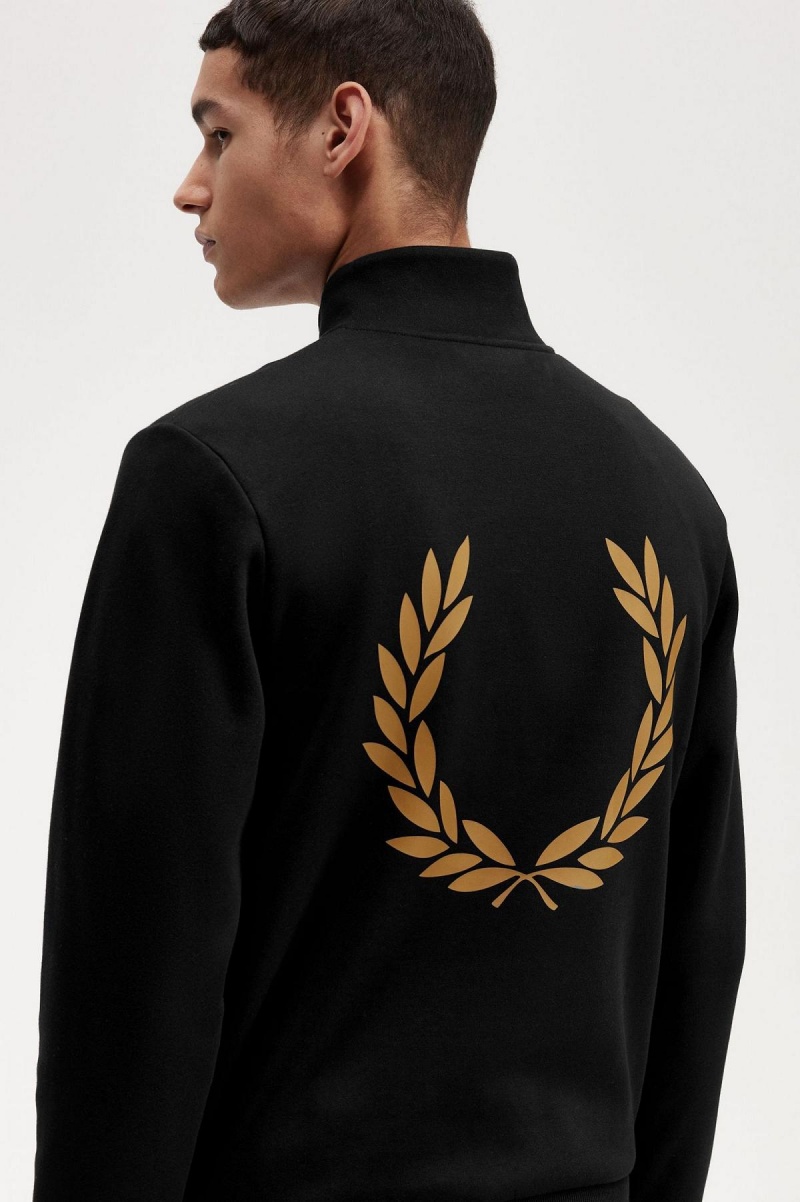 Black Fred Perry Double Graphic Half Zip Men's Sweatshirts | USGND25956